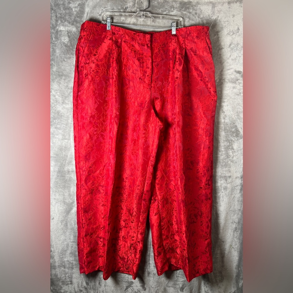 Red Women's Brocade Trousers - Classic High-Waist Pant